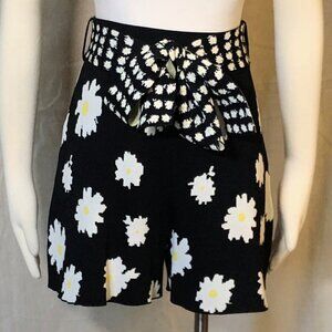 Maje Black Daisy Print Knit Shorts 1 / XS